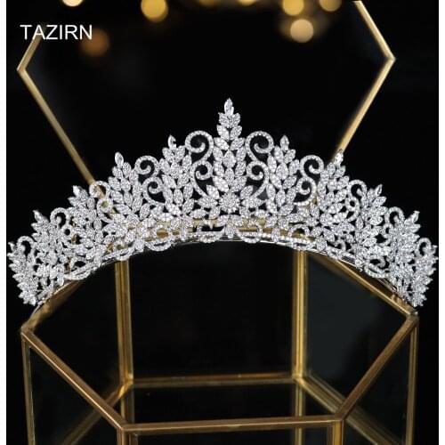 Fashion Bridal Tiaras and Crowns Cubic Zirconia Wedding Crystal Headpieces Zircon Engagement Party Hair Jewelry Accessories