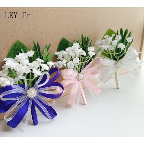 LKY Fr Boutonniere Men Wedding Corsage Pins Silk Flower Corsage Blue Groom Boutonniere Buttonhole Wedding Planner Corsage Flower