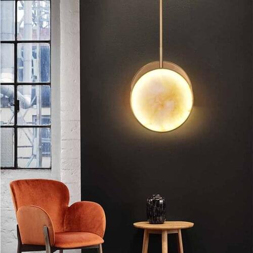 Natural 2 Round Marble LED Pendant Lights Kitchen Restaurant Bar Hanglamp Plated Gold Indoor Loft Decoration Bedside Fixtures