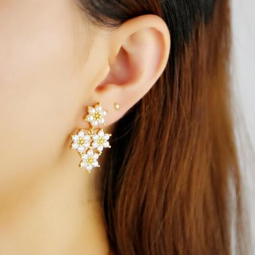 2019 NEW Arrival gorgeous pearl gold/rose 4 flower dangle earring for young ladies elegance clear CZ nice jewelry dropshipping