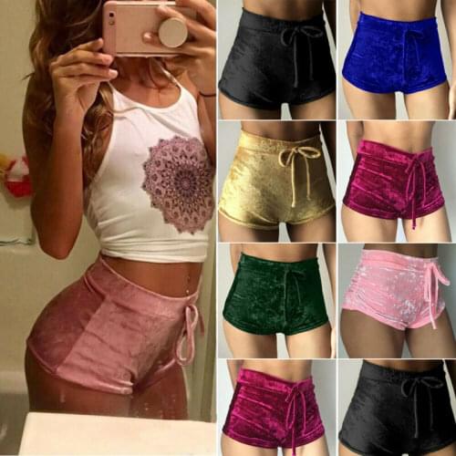 New arrival Pretty Little Thing Womens Ladies Pink Crushed Velvet Runner arrival Short Hot Casual Women Skinny Drawstring Shorts