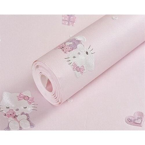 Beibehang Home Decor Kids Room Wallpaper Boys Girls Princess Room Pink Bedroom Wallpaper Cute cartoon cats Emboss 3d wallpaper