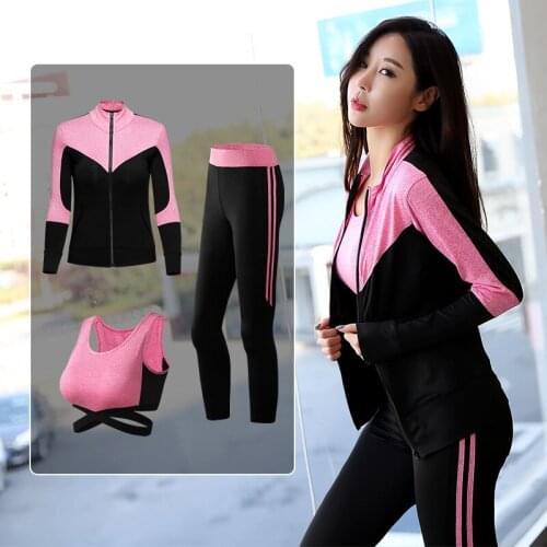 3pcs Autumn Women Sportswear Elastic Leggings Zip Up Jacket Sweatshirt Yoga Bra Running Jogger Fitness Gym Outfit Set Sport Suit