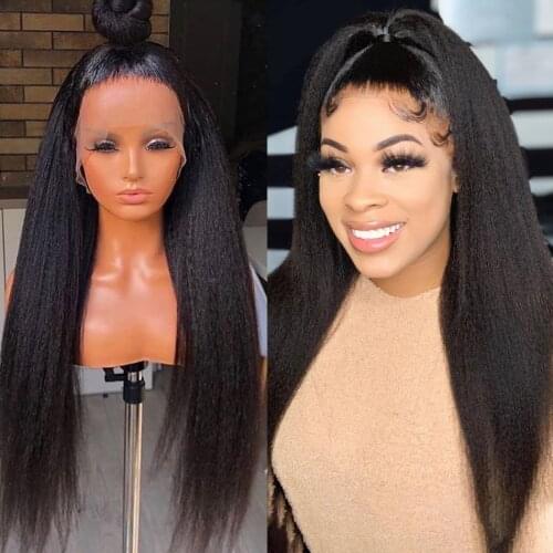 Wigirl 10-28 Inch Kinky Straight Wig 13*4 Lace Front Human Hair Wigs Pre Plucked Hairline Remy Human Hair Wig For Black Women