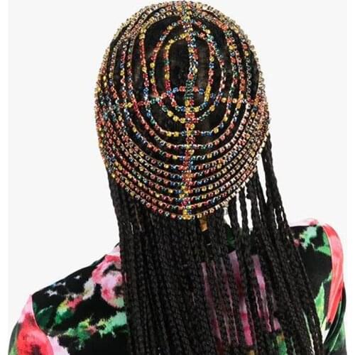 Bling Bridal Headpiece Boho Rhinestone Headband Jewelry for Women Luxury Crystal Chain Flapper Cap Wedding Hair Accessories