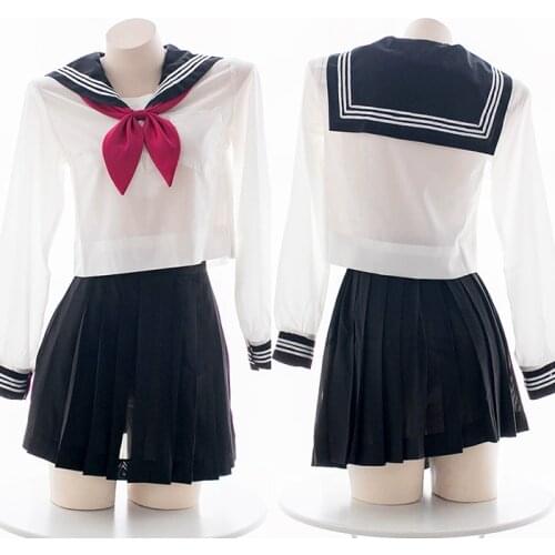 Transparent Black JK uniform ultrashort Sailor suit Chiffon Pleated skirt Private home Costumes long sleeve short sleeve