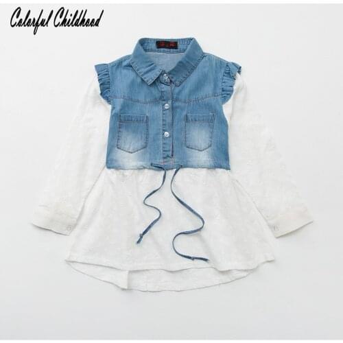 Girls Shirts 2017 New Autumn Baby Girls Blouse denim lace toddler Kids Shirts Children Clothing 3-8Yrs