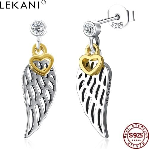 LEKANI Fashion Hollow Wings Drop Earrings Yellow Heart Fine Jewelry For Women Wedding Party Dress 925 Silver Bijoux Mothers Day