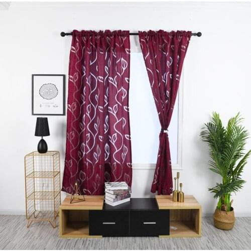 100x130cm Hollow Leaves Print Balcony Window Gauze Curtain Bedroom Drape Decor Living Room Window Treatment Purple Black White