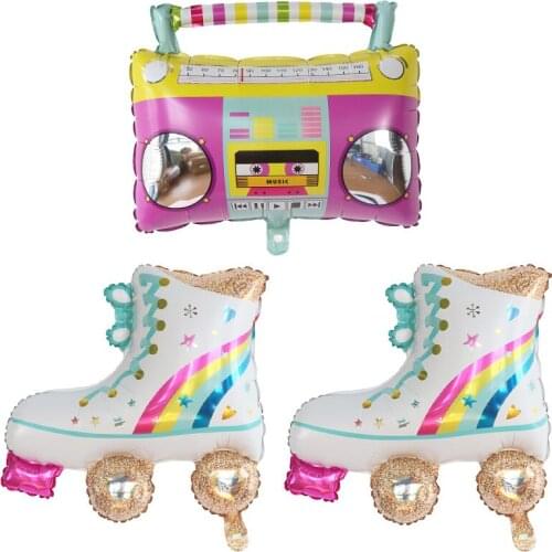 10/20/50pcs Radio Roller Skates Foil Balloons Boombox Rollerblade Globos for 90s Party Hip Hop Theme Birthday Party Decorations