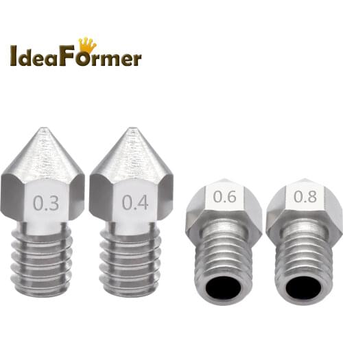 5Pcs MK8 Stainless Steel Nozzle M6 Thread 0.2/0.3/0.4/0.5/0.6/0.8mm For 1.75/3.0mm Filament 3D Printer Extruder Print Head Parts