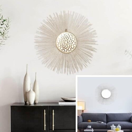 Modern Wrought Iron Decorative Mirror Wall Mural Sun Shape Decoration Crafts Hotel Wall Hangings Home Livngroom Wall Ornaments