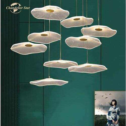 Nordic LED Chandeliers Lighting Modern Lotus Leaf Acrylic Iron Pendant Hanging Lamps Lustre Living Room Staircase Lights Lustre
