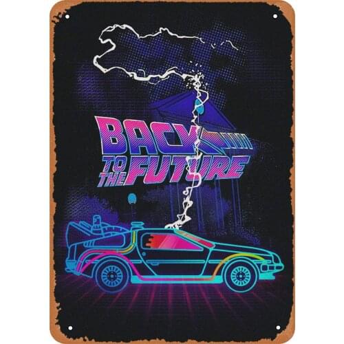 Vintage Metal Sign TIME Machine Delorean NEON Back to The Future 8x12 Inches Tin Sign for Home Bar pub Garage Decor Gifts