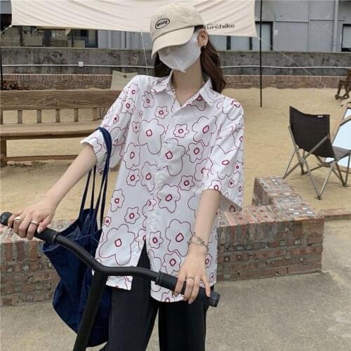 Zaily 2021 Summer Women Preppy Style Shirts Flowers Print Casual Shirts Fashion Short Sleeve Button Blouse