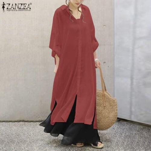 ZANZEA Fashion Women Long Shirt Casual Cardigan Summer Long Sleeve Loose Solid Tunic Tops Femininas Blusas Buttons Down Blouse
