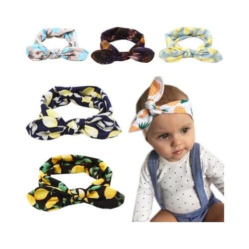 Girls Rabbit Ears Headband pineapple/lemon/Banana Fruit Print Turban Knot Hairband Head Wrap Hair Band kids Accessories