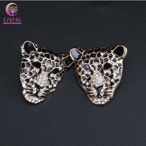 Women Gold Color Silver Plated Boho Jewelry Stud Earrings Leopard Head Crystal Earrings