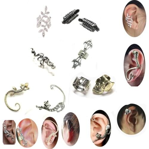 2pcs Gothic Punk Dragon Ear Cuff Clip Earings Fashion Jewelry Vintage Black Bronze Women No Pierced Earring Pendientes