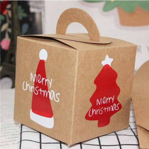 20pcs European Christmas Treats Box Kraft Paper Candy Boxes Xmas Wedding Favors Dessert Biscuit Chocolate Box Party Gift Box
