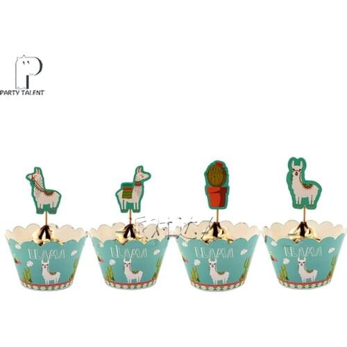 24pcs Cupcake Decoration 12pcs Wrappers 12pcs Toppers For Children Kids Llama Alpaca Theme Birthday Party Supplies