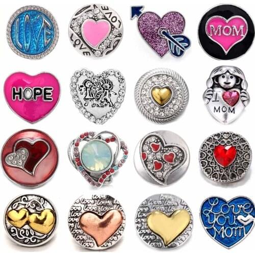 5pcs/lot New Snaps Jewelry High Quality Love Heart 18mm Metal Snap Buttons DIY Charms Button Jewerly