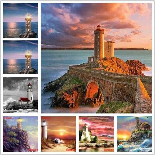 Lighthouse 5d diamond painting full square diy diamond embroidery full set sea lighthouse 5d diamond art kit embroidery diamond