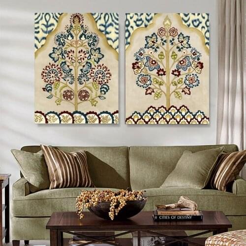 American Vintage Style Ethnic Pattern Fortune Tree Canvas Painting Living Room Poster Wall Picture Print Scandinavian Decoration