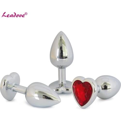 Stainless Steel Silver Heart Shaped Crystal Jewelry Anal Butt Plug Booty Beads Stimulator Anal Sex Toys Butt Plug for Women Men