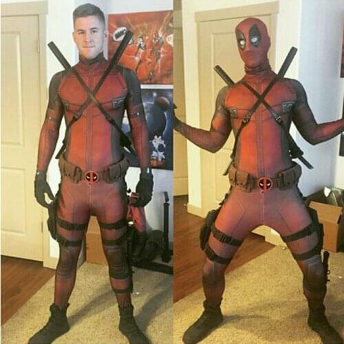 Free shipping Hot Magic Halloween Cosplay Full Body Deadpool Costume Adult Digital Print Lycra Costume Kids Deadpool Cosplay