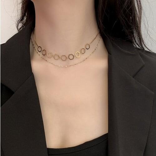Stainless steel New fashion jewelry 2 layer irregular rhombus choker lips chain necklace nice gift for women girl