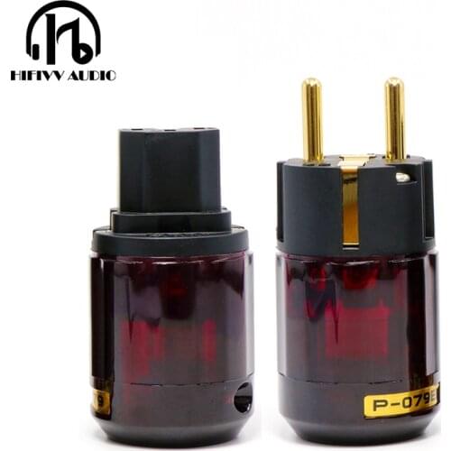 Hi End P-079E+C079 24k Gold-Plated EU Power Plug AC power cord plugs of Audio amplifier power cables IEC Connector Female-male