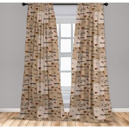 Coffee Curtain for Kids Rooms Coffee Words Different Typographies Beans Cups on Abstract Vintage Backdrop Window Drapes