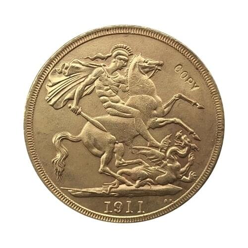 24 - K gold plated 1911 United Kingdom 2 Pounds-George V coins copy
