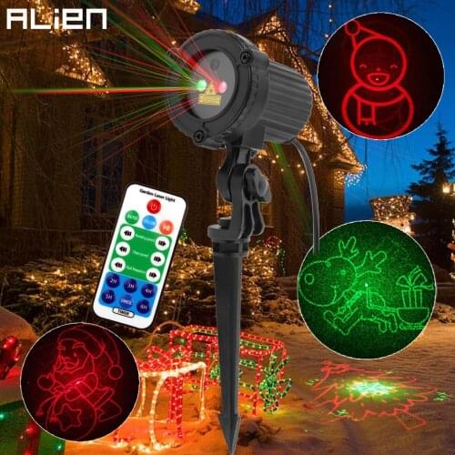 ALIEN Remote RG 8 Big Xmas Patterns Outdoor Waterproof Laser Projector Garden Holiday Christmas Tree Red Green Landscape Light