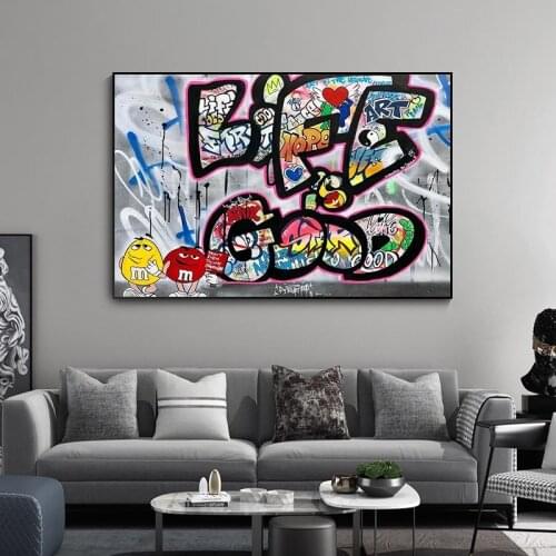 Life Is Good Graffiti Canvas Painting Wall Art Poster and Prints Decorative Wall Art for Living Room Decor