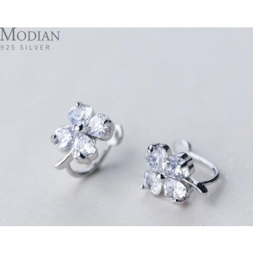 Modian Ear Cuff Genuine 925 Sterling Silver Simple Hearts Clear CZ Clip Earrings for Women Girl Ear Clips Chic Fashion Jewelry