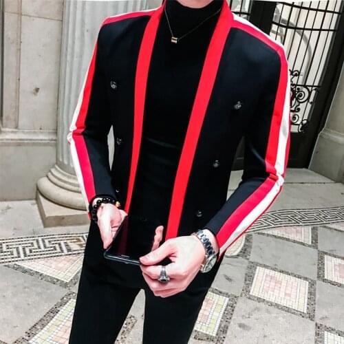Black Red White Stripe Homme Slim Fit Mens Desinger Suit Jacket Men Veste Saco Blazer Hombre Korean MenWedding Dress 2020