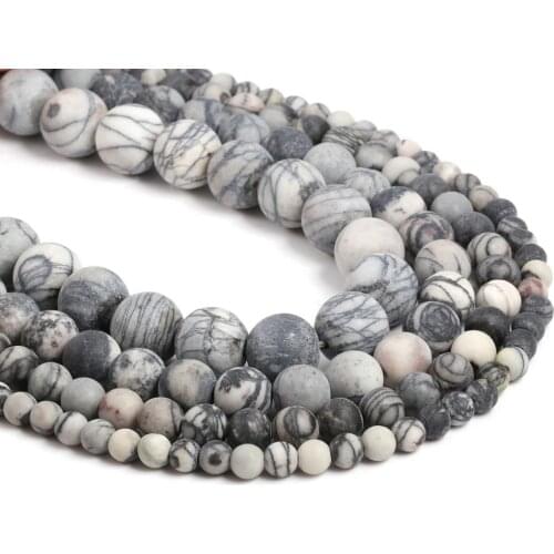 Natural Frosted Black Stripe Agates Round Loose Beads 4 6 8 10 12 MM Pick Size For Jewelry Making 15" Strand Exquisite Gift