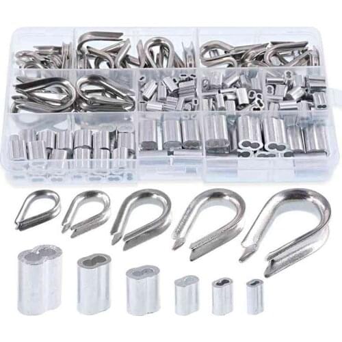New 250Pcs Wire Rope Cable Thimbles Combo and Aluminum Crimping Loop Sleeve Assortment Kit for Wire Rope Cable Thimbles Rigging