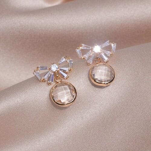 New Design Trendy Zircon Earrings For Women Girls Cute Sweet Crystal Bow Earrings Female Wedding Jewelry Bijoux Christmas Gifts
