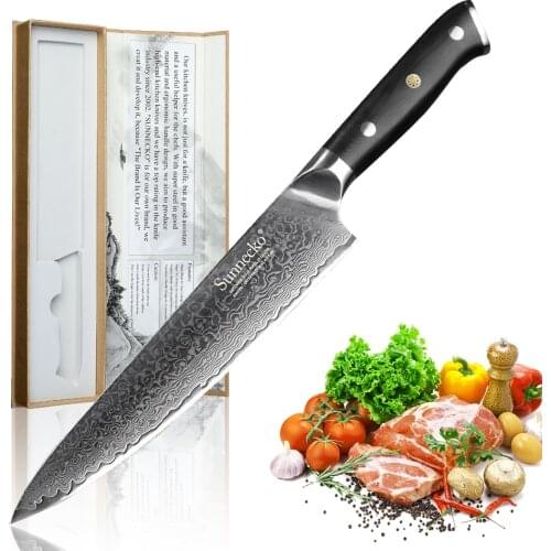 SUNNCEKO 8" inch Chefs Knife Kitchen Knives Japanese 73-Layer Damascus VG10 Steel Sharp Blade 60HRC Cutter Tools G10 Handle