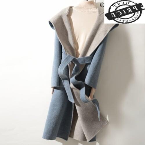 Autumn Winter Coat Women 100% Wool Coat Female Long Jackets Korean Double Sided Woolen Clothes 2021 Black Overcoat 12a31