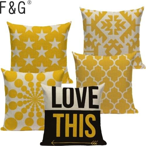 Geometric Yellow style Cotton Love Graphics Car Seat Home Decor Cushion 45x45Cm Square Home Decoration Handmade Throw Pillow