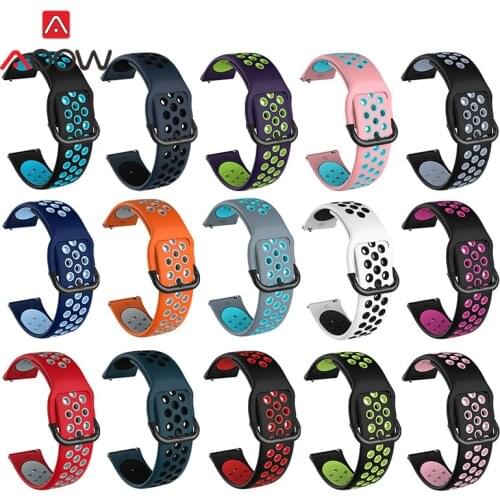 20mm 22mm Sport Silicone Strap Breathable Hole Replacement Band for Samsung Galaxy Watch Active2 S3 Huawei GT 2 46mm Amazfit GTS