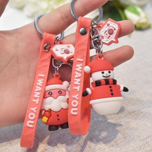Christmas Gift Keychains Creative Santa Claus Snowman Deer Keyring Handbag Decor Tassel Hanging Pendant for Christmas Decoration