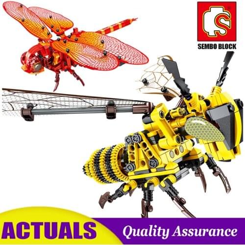 SEMBO BLOCK Honeybee Dragonfly Building Blocks DIY Creative Simulated Insect Model Bricks Display Fit high-tech Toys for Kids