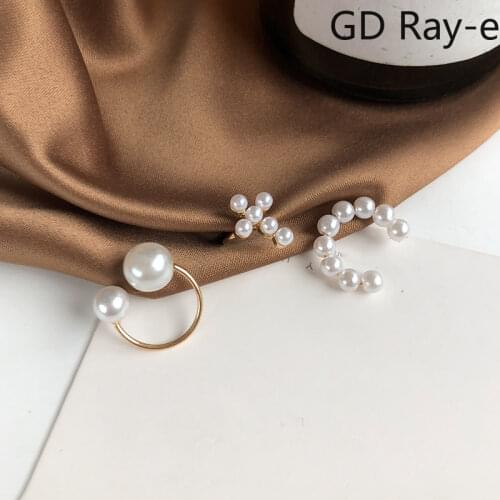 925 Sterling Silver Needles Pearl Geometric Earrings Personality Three Piece Earbone Clip Cross and Irregular Women Earrings1443