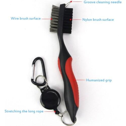 Golf Club Brush Groove Cleaner With Retractable Zip-line And Aluminum Carabiner Cleaning Tools 2 Sided Golf Club Cleaning Brush