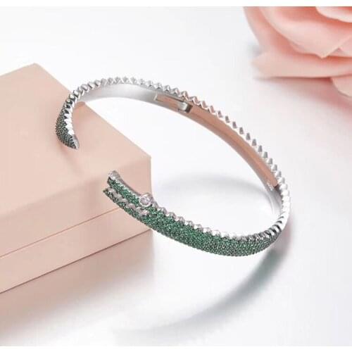 SOELLE 925 Sterling Silver Luxury Full Micro Green AAA Cubic Zirconia Animal Animal Bangle Bracelet Women Femme Jewelry